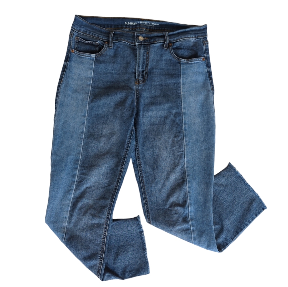 Old Navy Perfect Straight Frayed Hem LE Mix Jeans 10 Blue